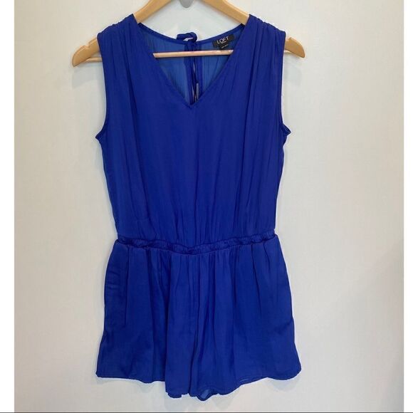 Loft V Neck Keyhole Back Silky Romper Royal Blue - Picture 3 of 10